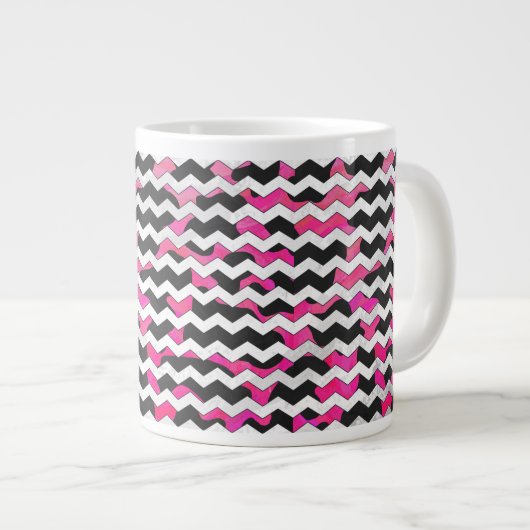 Chevron Koe Hot Pink en Black Print Grote Koffiekop (Voorkant rechts)