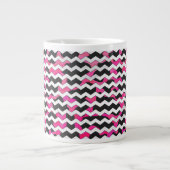 Chevron Koe Hot Pink en Black Print Grote Koffiekop (Voorkant)