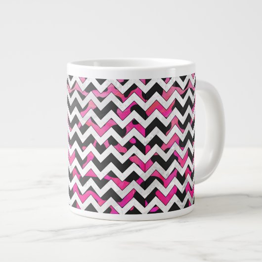 Chevron Koe Hot Pink en Black Print Grote Koffiekop (Voorkant rechts)