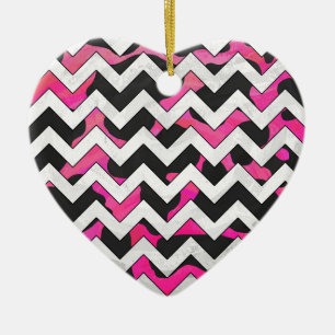 Chevron Koe Hot Pink en Black Print Keramisch Ornament