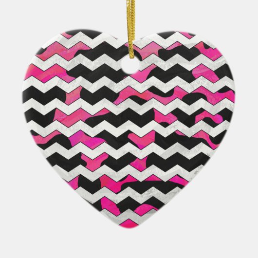 Chevron Koe Hot Pink en Black Print Keramisch Ornament (Voorkant)