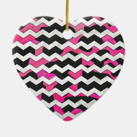 Chevron Koe Hot Pink en Black Print Keramisch Ornament (Achterkant)