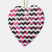 Chevron Koe Hot Pink en Black Print Keramisch Ornament (Links)
