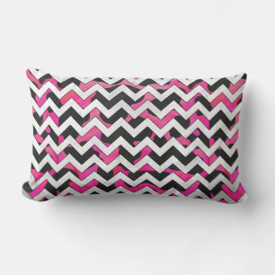 Chevron Koe Hot Pink en Black Print Kussen
