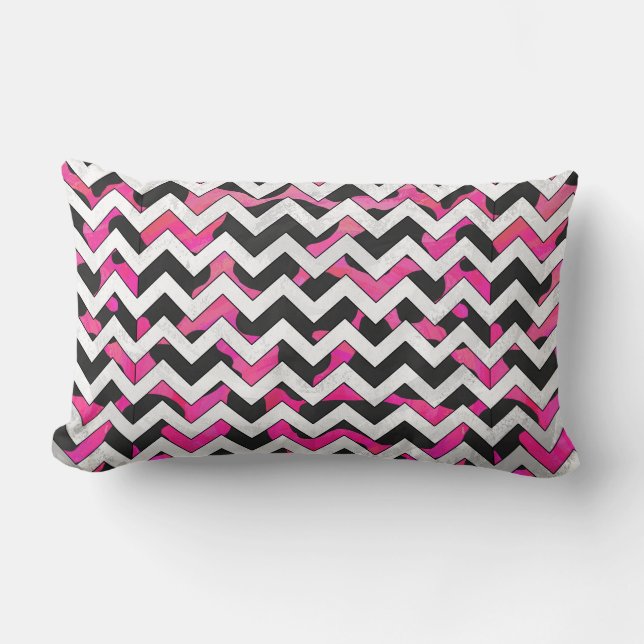 Chevron Koe Hot Pink en Black Print Kussen (Voorkant)