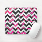 Chevron Koe Hot Pink en Black Print Muismat (Met muis)