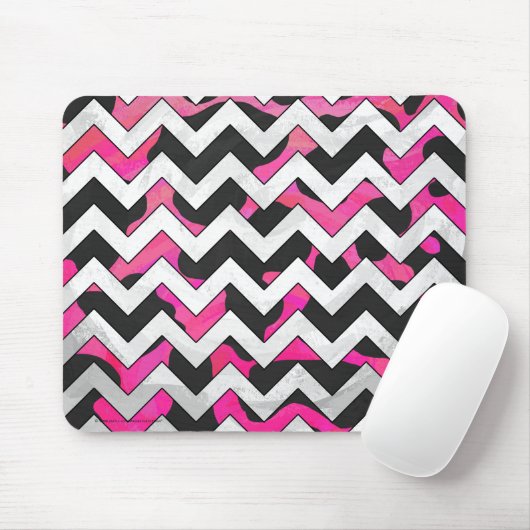 Chevron Koe Hot Pink en Black Print Muismat (Met muis)