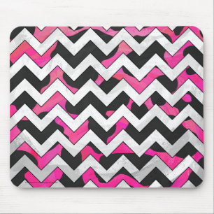 Chevron Koe Hot Pink en Black Print Muismat
