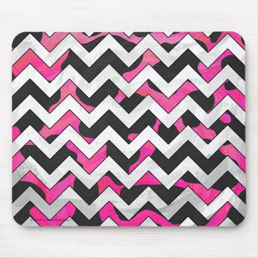 Chevron Koe Hot Pink en Black Print Muismat (Voorkant)