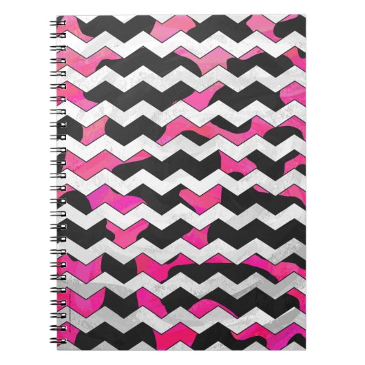 Chevron Koe Hot Pink en Black Print Notitieboek (Voorkant)