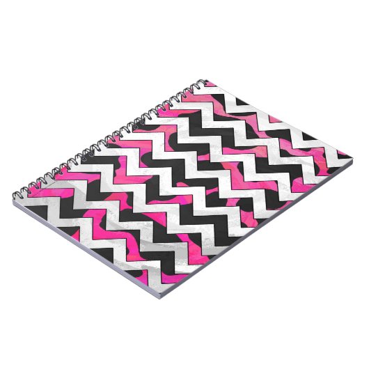 Chevron Koe Hot Pink en Black Print Notitieboek (Linkerzijde)