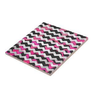 Chevron Koe Hot Pink en Black Print Tegeltje