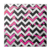 Chevron Koe Hot Pink en Black Print Tegeltje (Voorkant)