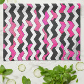Chevron Koe Hot Pink en Black Print Theedoek (Gevouwen)