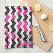 Chevron Koe Hot Pink en Black Print Theedoek (Quarter Fold)
