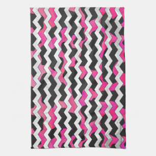 Chevron Koe Hot Pink en Black Print Theedoek