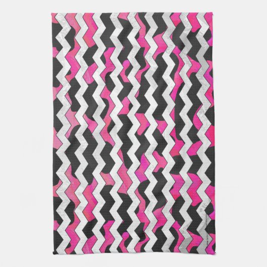 Chevron Koe Hot Pink en Black Print Theedoek (Verticaal)