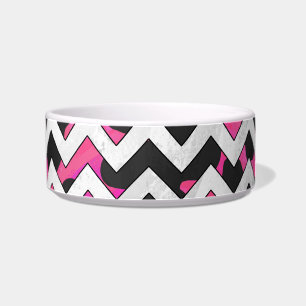 Chevron Koe Hot Pink en Black Print Voerbakje