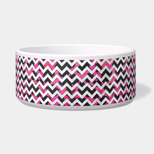 Chevron Koe Hot Pink en Black Print Voerbakje (Rechts)