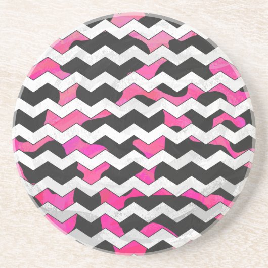 Chevron Koe Hot Pink en Black Print Zandsteen Onderzetter (Voorkant)