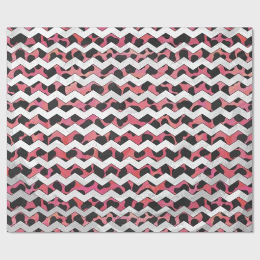 Chevron Koe Roze en Zwart Cadeaupapier (Vlak)
