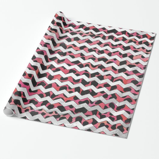Chevron Koe Roze en Zwart Cadeaupapier (Uitgerold)