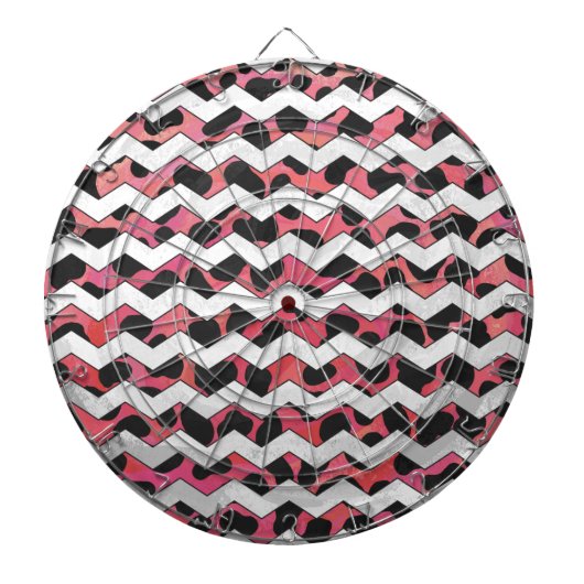 Chevron Koe Roze en Zwart Dartbord (Voorkant)