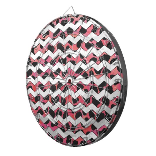 Chevron Koe Roze en Zwart Dartbord (Voorkant Rechts)