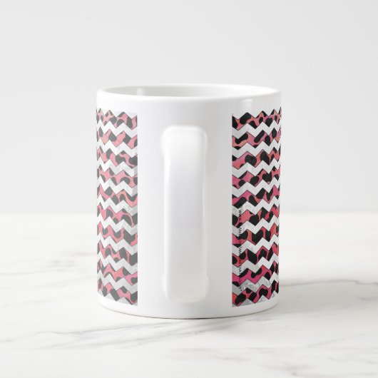 Chevron Koe Roze en Zwart Grote Koffiekop (Achterkant)