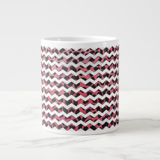 Chevron Koe Roze en Zwart Grote Koffiekop (Voorkant)