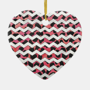 Chevron Koe Roze en Zwart Keramisch Ornament