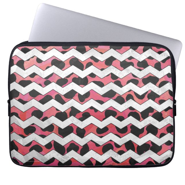 Chevron Koe Roze en Zwart Laptop Sleeve (Voorkant)