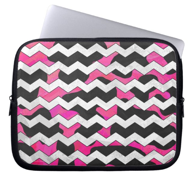 Chevron Koe Roze en Zwart Laptop Sleeve (Voorkant)