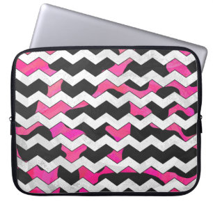 Chevron Koe Roze en Zwart Laptop Sleeve