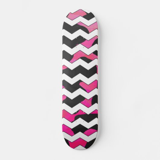 Chevron Koe Roze en Zwart Persoonlijk Skateboard (Voorkant)