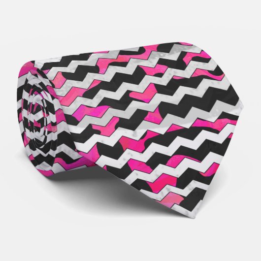 Chevron Koe Roze en Zwart Stropdas (Opgerold)