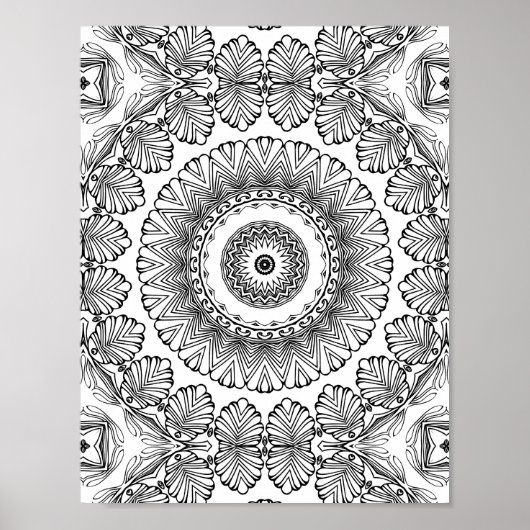 Chevron Leaf Burst Coloring Page Pattern Artwork Poster (Voorkant)