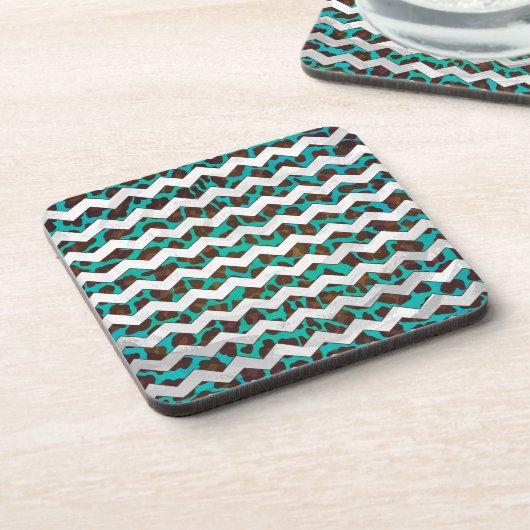 Chevron Leopard Brown en Blauwgroen Print Bier Onderzetter (Linkerzijde)