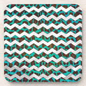Chevron Leopard Brown en Blauwgroen Print Bier Onderzetter (Voorkant)