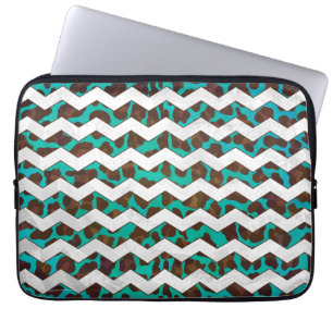 Chevron Leopard Brown en Blauwgroen Print Laptop Sleeve