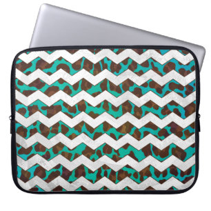 Chevron Leopard Brown en Blauwgroen Print Laptop Sleeve