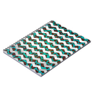 Chevron Leopard Brown en Blauwgroen Print Notitieboek