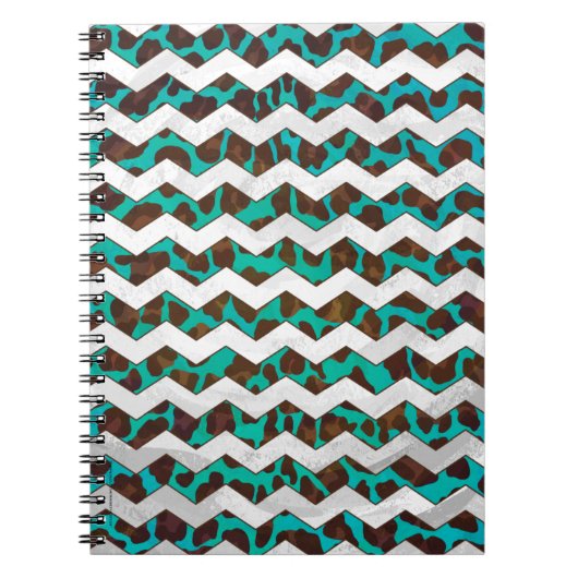 Chevron Leopard Brown en Blauwgroen Print Notitieboek (Voorkant)