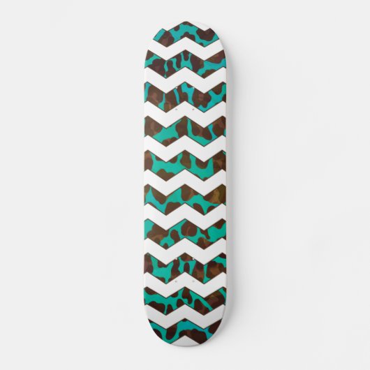 Chevron Leopard Brown en Blauwgroen Print Persoonlijk Skateboard (Voorkant)