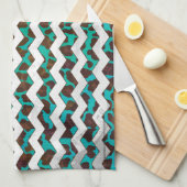 Chevron Leopard Brown en Blauwgroen Print Theedoek (Quarter Fold)