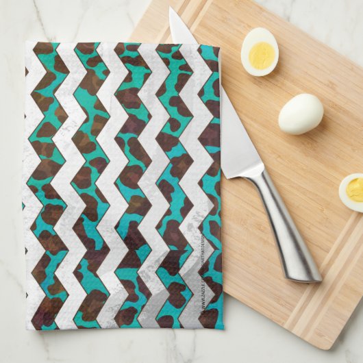 Chevron Leopard Brown en Blauwgroen Print Theedoek (Quarter Fold)