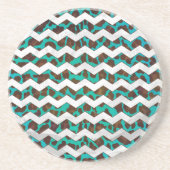 Chevron Leopard Brown en Blauwgroen Print Zandsteen Onderzetter (Voorkant)