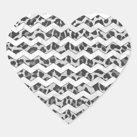 Chevron Leopard Grey and Light Grey Print Hart Sticker (Voorkant)