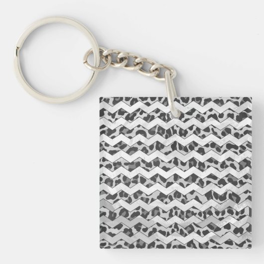 Chevron Leopard Grey and Light Grey Print Sleutelhanger (Voorkant)