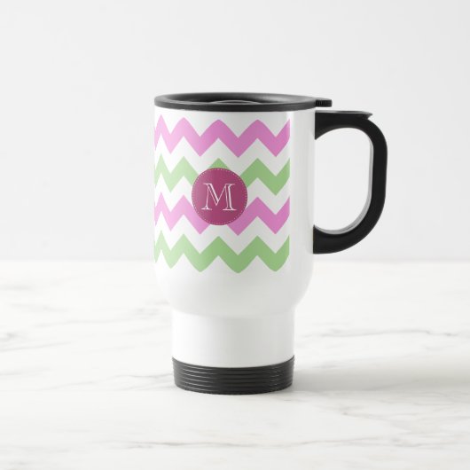 Chevron Light Pink Green Monogram Circle Stitches Reisbeker (Rechts)